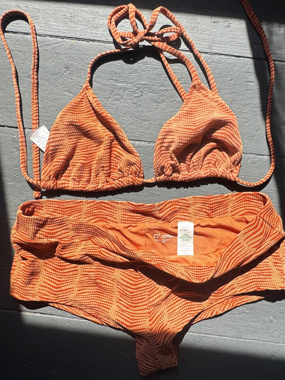 aerie Orange Textured Bikini Set